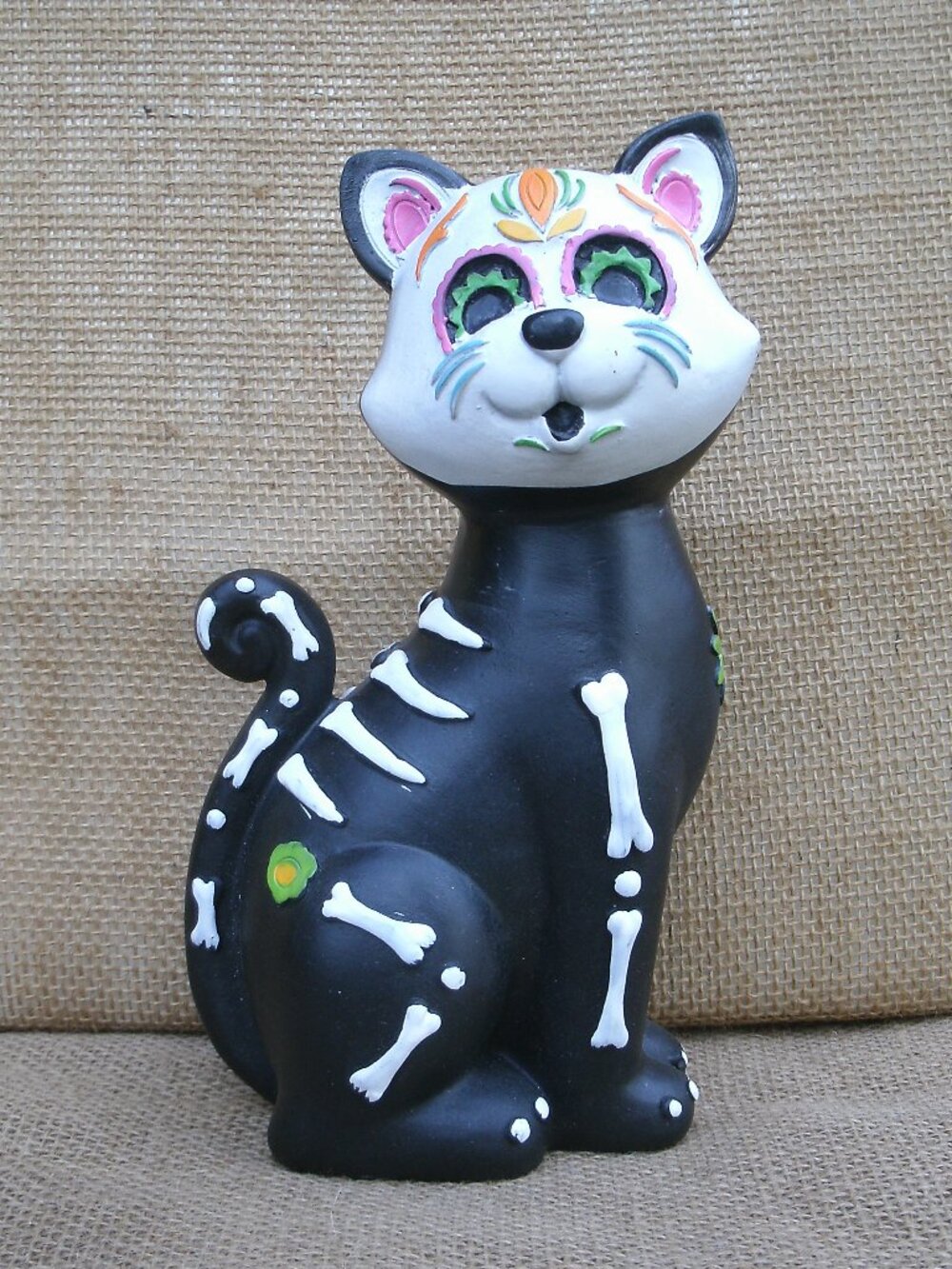 Sugar Skull Skeleton Black Cat Figurine